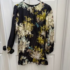 Cynthia Rowley Artistic Black and Gold Long Sleeve Dress